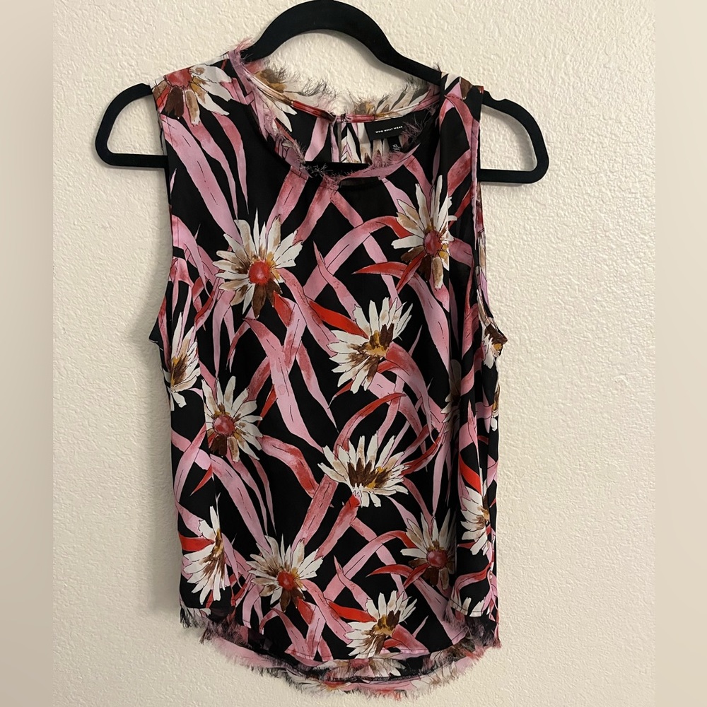 Who What Wear Floral Tank Top - Pink and Black